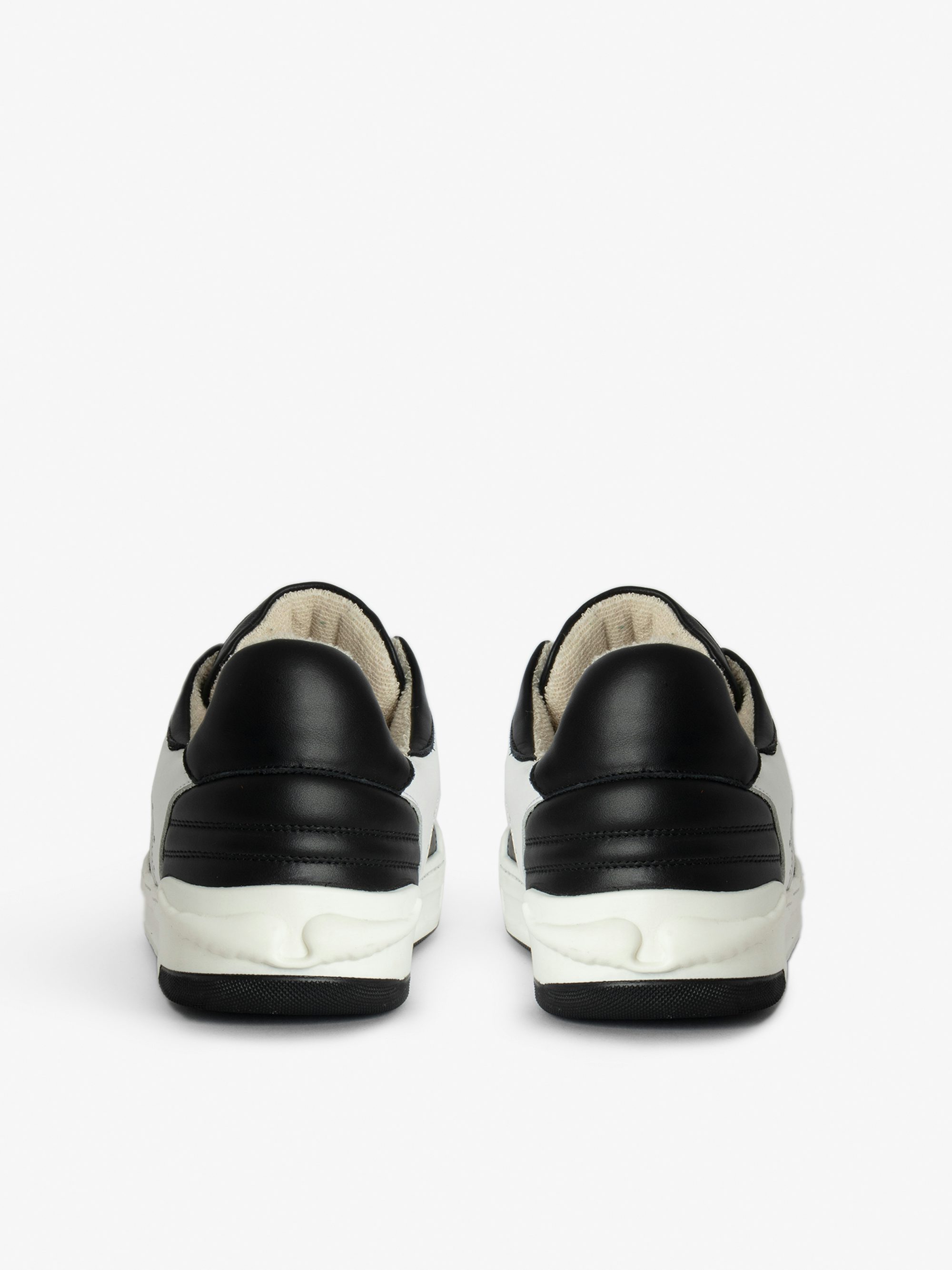 Wings Low-Top Sneakers - Low-top sneakers in smooth black and white leather with suede panels and signature wings.